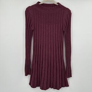 Rosie Neira Sweater Dress‎ Womens Small Purple Burgundy Ribbed Knit Flare Hem